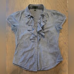 Women's Ralph Lauren Jeans Ruffled Button-Up Short Sleeve Denim Shirt